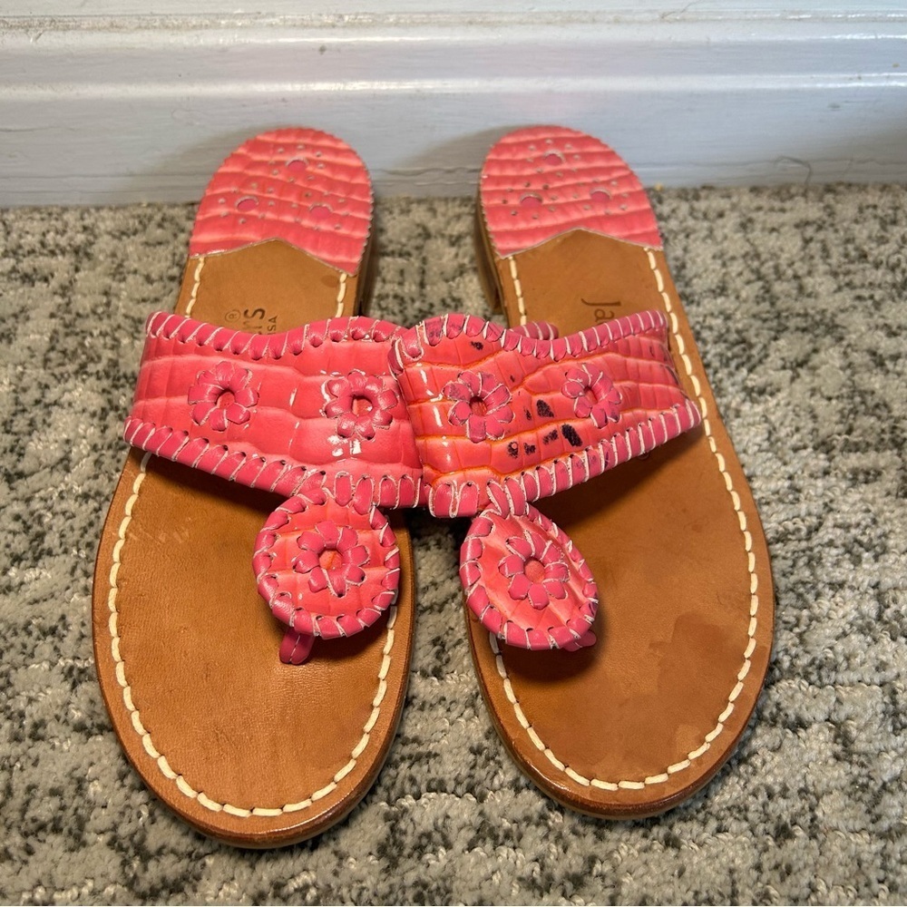 Jack Rogers Navajo Pink Snakeskin Alligator Print Sandals Size 6